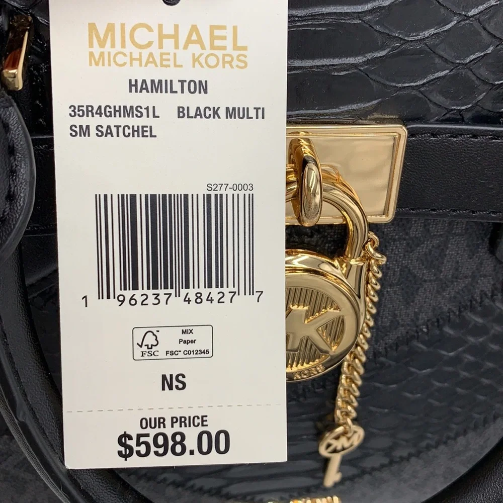 Michael Kors Hamilton Small Satchel Shoulder Crossbody Bag Black Multi N… - Picture 15 of 15